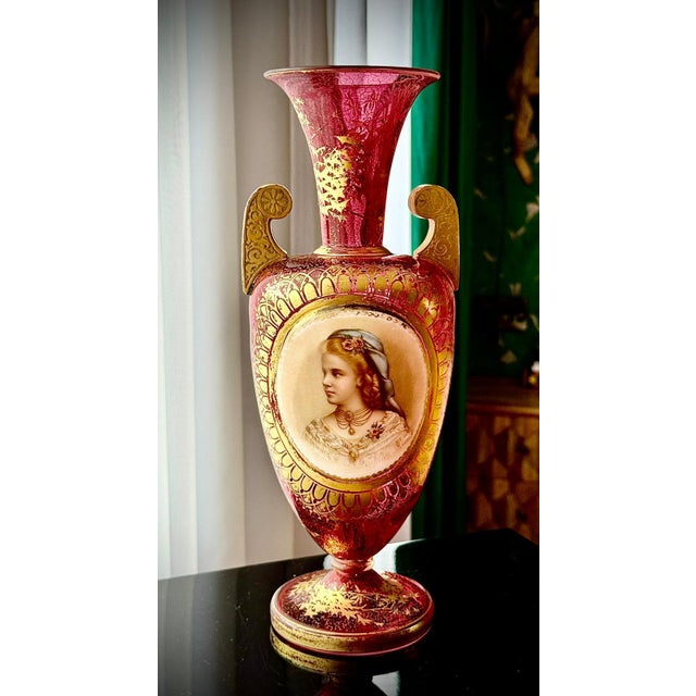 Glass Bohemian Ruby Cranberry Glass Urn Vase from Moser, 1880 For Sale - Image 7 of 18