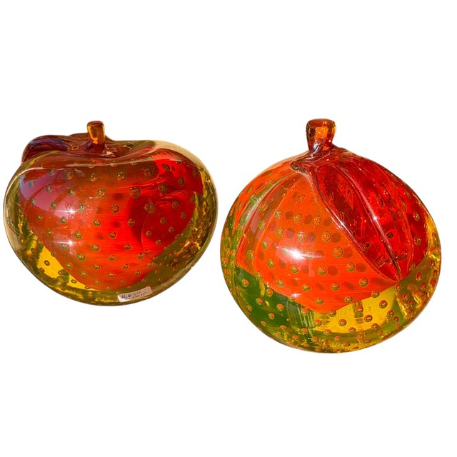 Murano Pair of Alfredo Barbini Murano Italian Art Glass Fruit Paperweight Bookends For Sale - Image 4 of 4