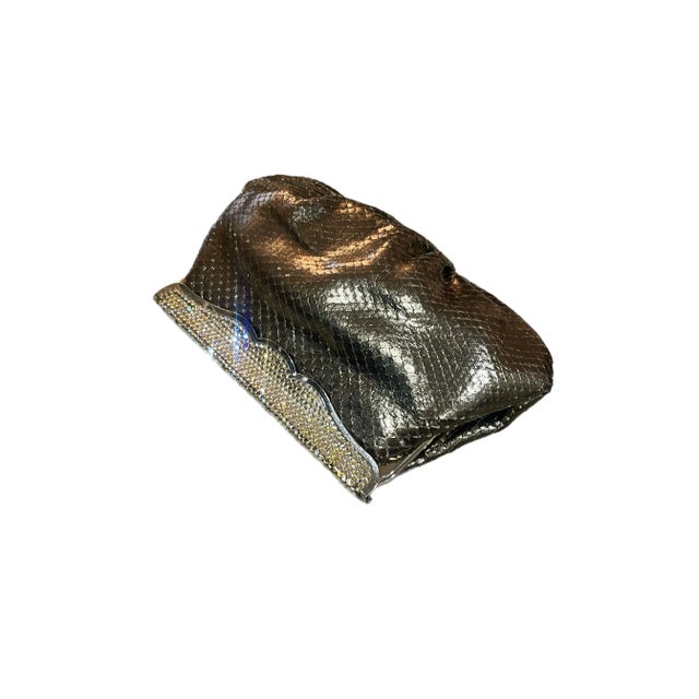 1980s 1980s Varon Pewter Snakeskin Clutch With Swarovski Crystal Frame For Sale - Image 5 of 11
