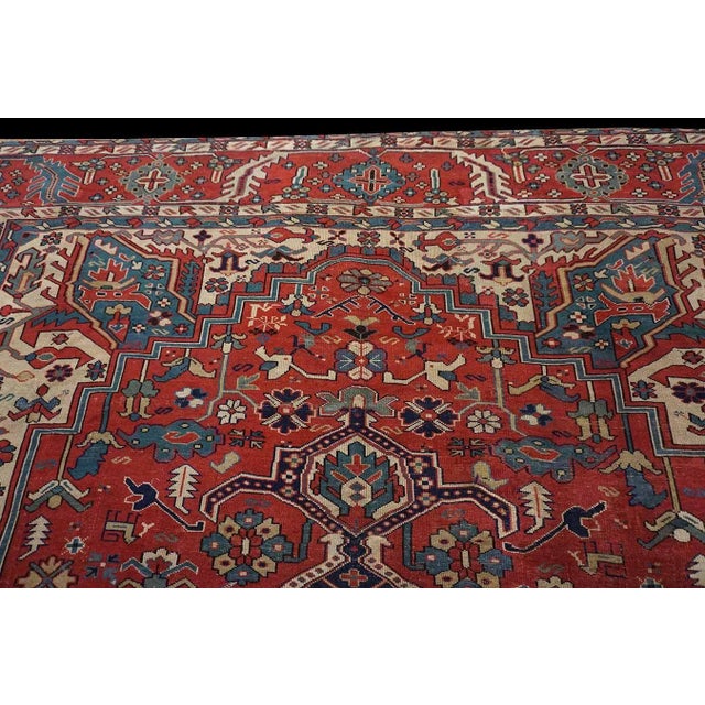 1890s Red Rust Medallion Antique Persian Serapi Rug 12'3" X 15'10" Handknotted Wool Carpet For Sale - Image 4 of 6