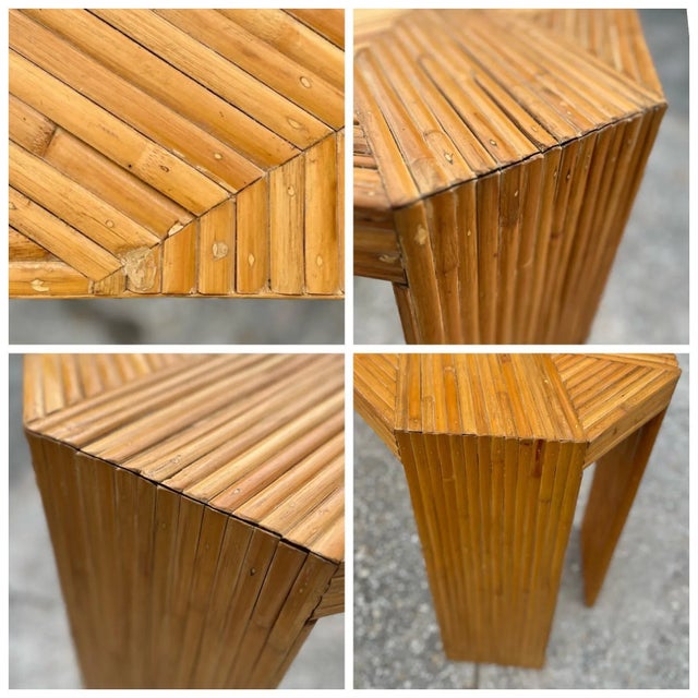 Boho Chic Modern Spilt Reed Console Table With Geometric Motif For Sale - Image 11 of 13