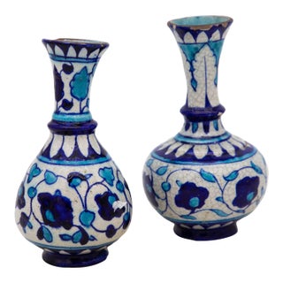 Pair Blue and Turquoise Iznik Vases, Late 19th Century For Sale