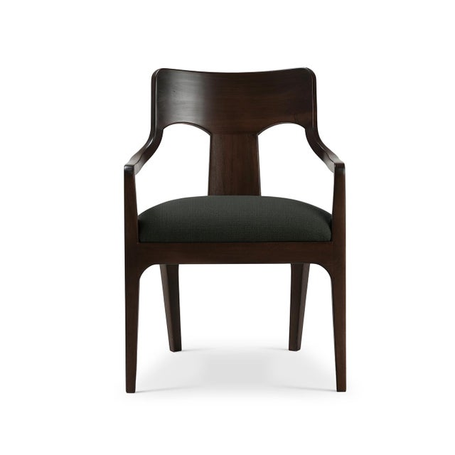 Wood Mid‑Century Dining Armchair – Walnut Finish, Dark Green For Sale - Image 7 of 12