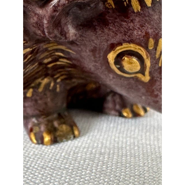 Contemporary Rare Nymphenburg Hedgehog Figurine by Louise Terletzki-Scherf - Mid Century Plum Glaze With Gilded Spines For Sale - Image 3 of 10