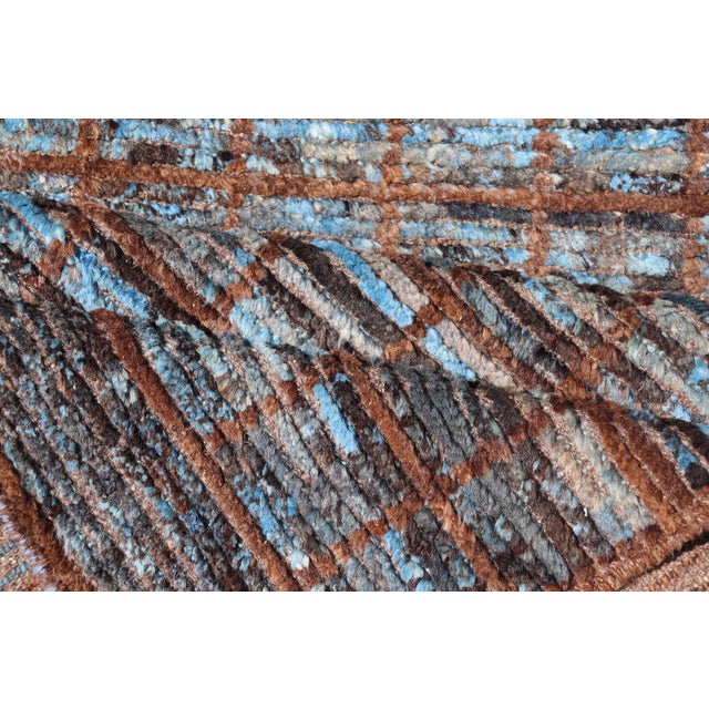 Keivan Woven Arts Modern Runner in Distressed Moroccan Squared Design With Blue For Sale - Image 10 of 11