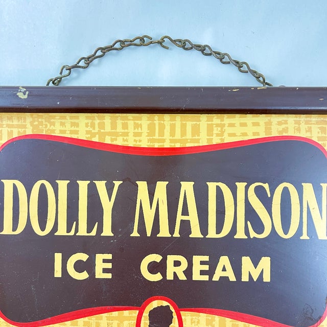 American 1040s Tin Dolly Madison Ice Cream Flavor Board For Sale - Image 3 of 11