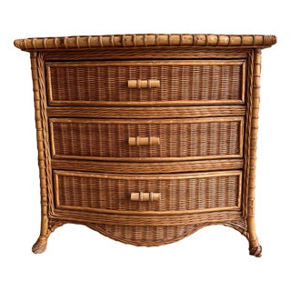 Vintage Wicker Serpentine Chest of Drawers For Sale