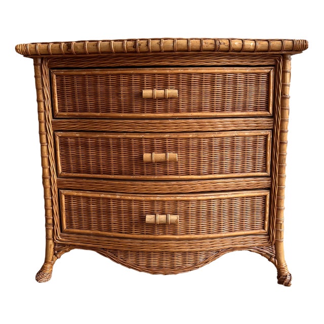 Vintage Wicker Serpentine Chest of Drawers For Sale