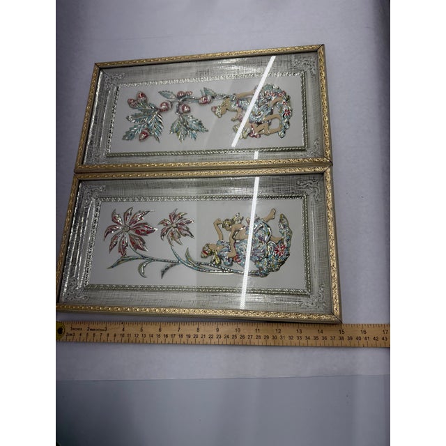 Vintage Figural Metal Framed Wall Plaques - A Pair For Sale - Image 6 of 6