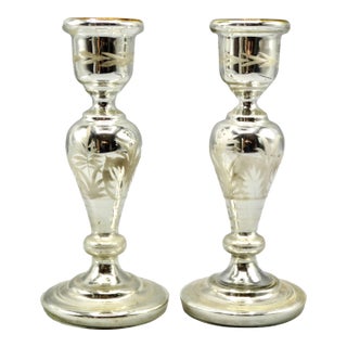 Antique Mercury Glass Candlesticks, a Pair For Sale