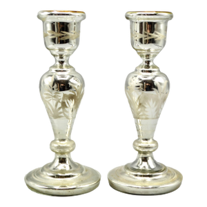 Antique Mercury Glass Candlesticks, a Pair
