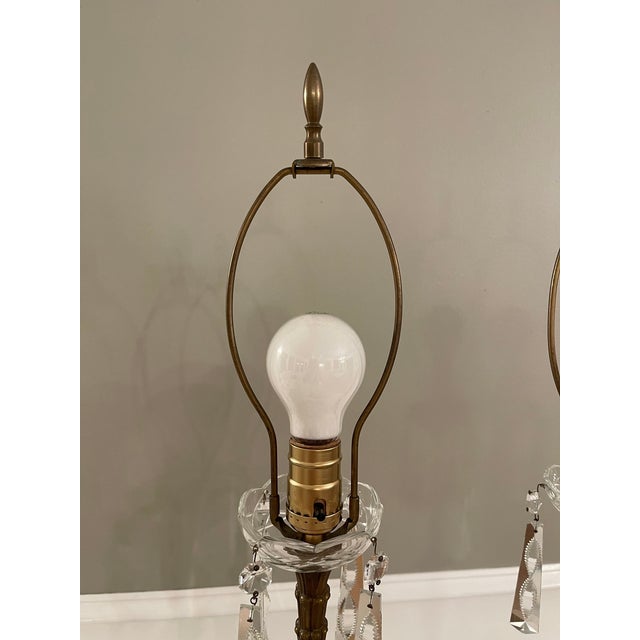 Vintage Brass & Crystal Footed Lamps - a Pair For Sale - Image 4 of 9