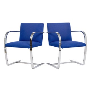 Mid Century Blue Brno Chairs by Mies Van Der Rohe for Knoll, 2006 For Sale