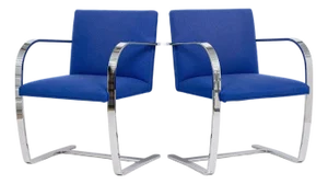 Mid Century Blue Brno Chairs by Mies Van Der Rohe for Knoll, 2006