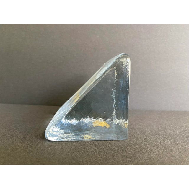 Vintage Modernist Triangular Sculptural Blenko Solid Clear Glass Bookend / Paperweight For Sale - Image 10 of 12