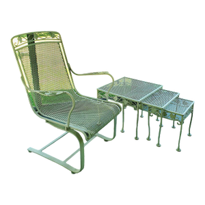 Vintage Meadowcraft Wrought Iron Lounge Chair and Nesting Tables