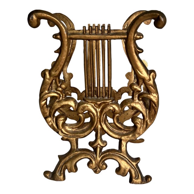 Vintage Gilt Metal Music Lyre Mail Holder or Magazine Rack For Sale