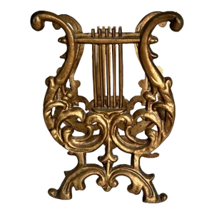 Vintage Gilt Metal Music Lyre Mail Holder or Magazine Rack
