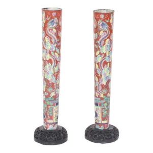 Tall Asian Vases With Oriental Enamel
