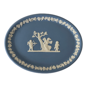 Vintage Wedgwood Blue Jasperware "Cupid and Psyche" Oval Vanity Tray