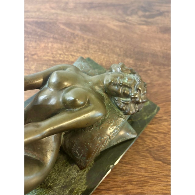 1910s Louis Chalon Bronze Nude Woman Sculpture Putting on Stockings on Marble Base For Sale - Image 4 of 11