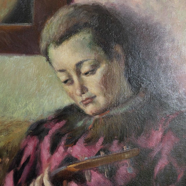 Follower of José Manuel Capuletti, Harlequin Figure with Guitar, 1950s, Oil on Canvas For Sale - Image 6 of 9