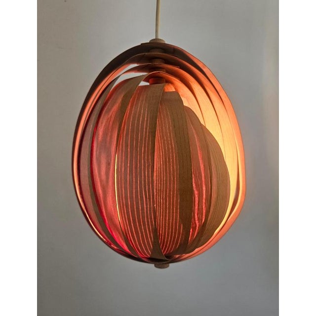 Brown Vintage Wooden Pendant Light in the style of Hans-Agne Jakobsson, Sweden, 1960s For Sale - Image 8 of 14