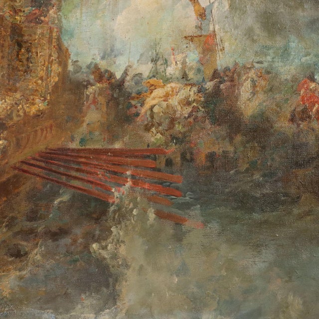 Naval Battle with Allegorical Figure, 19th Century, Oil Painting on Canvas, Framed For Sale - Image 7 of 15