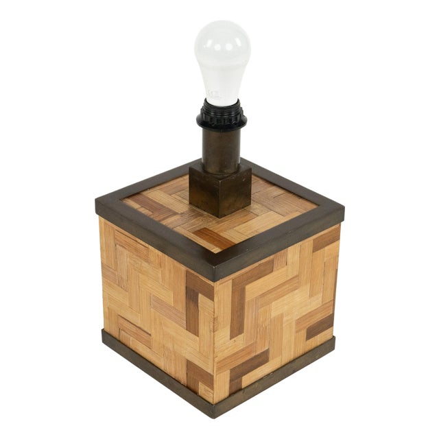 Mid-Century Bamboo and Brass Table Lamp attributed to Tommaso Barbi, Italy, 1970s For Sale