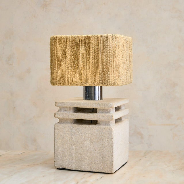 French Limestone Table Lamp with Shade by Albert Tormos, 1970s For Sale - Image 9 of 11