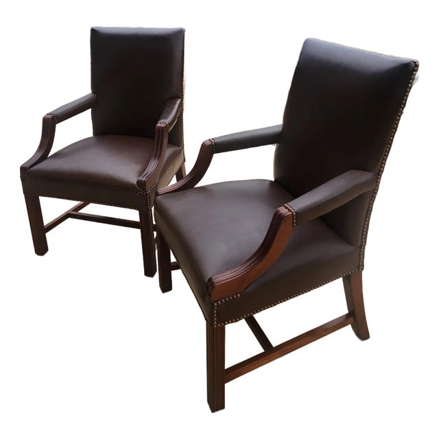 Pair of Classic Leather Armchairs For Sale