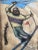 A rare original 1927 pastel drawing of "The Skier" by Eveline W. Syme — modern figurative sport art, framed with wood...