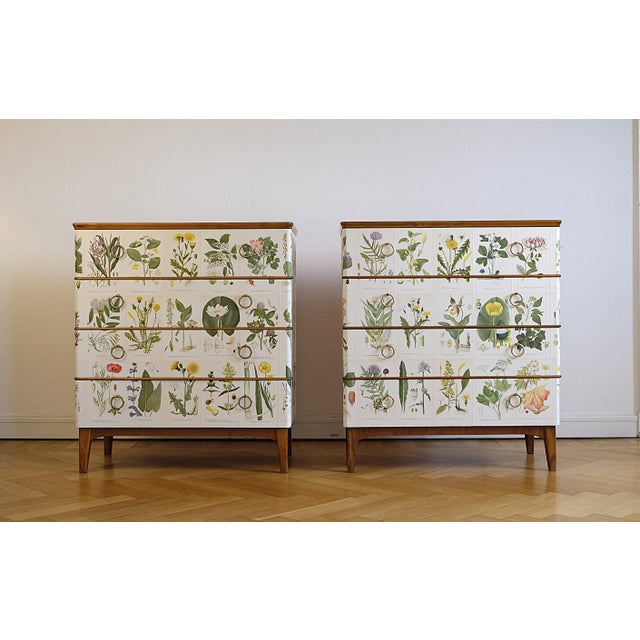 Brown Swedish Modern Chests Nordens Flora by Cam Lindman in the style of Josef Frank, Sweden, 1940s, Set of 2 For Sale - Image 8 of 14