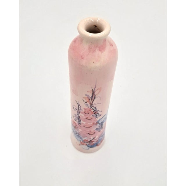 Shabby Chic 1980s Pink Floral Studio Pottery Vase With Purple Accents, Signed by Artist For Sale - Image 3 of 6