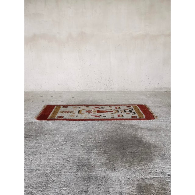 1920s Swedish Grace Wool Rya Rug with Flower Motif, 1920s For Sale - Image 5 of 18
