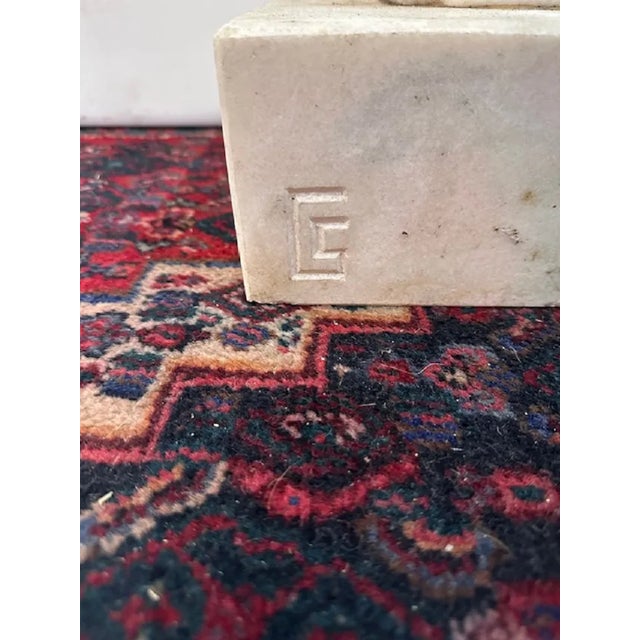 White Marble Totem on Pedestal with Signature For Sale - Image 11 of 13