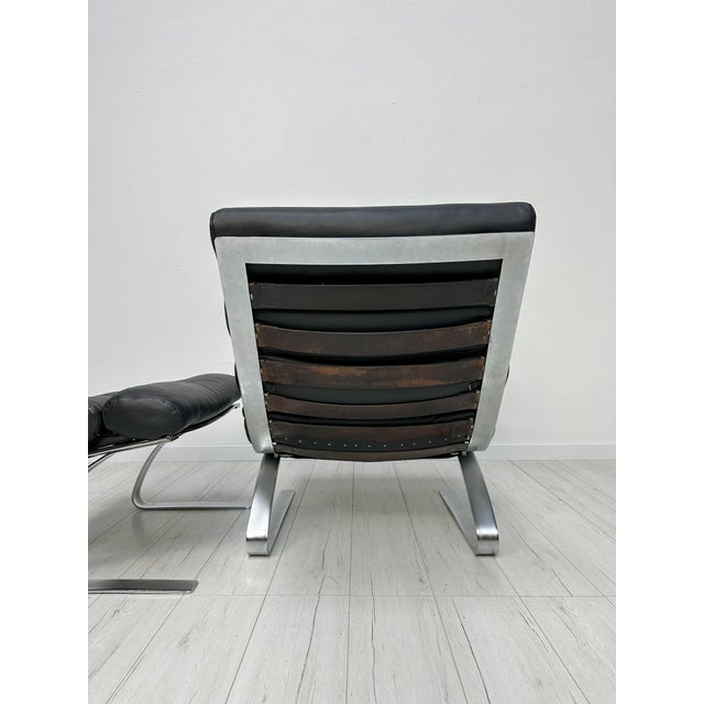 Set of Black Leather Sinus Lounge Chair and Ottoman by Reinhold Adolf for COR, 1970s For Sale - Image 9 of 10