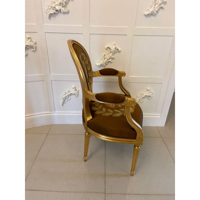 Large Vintage Louis XVI Style Giltwood Dining Chairs with Silk Damask Upholstery, 1940, Set of 42 For Sale - Image 11 of 18