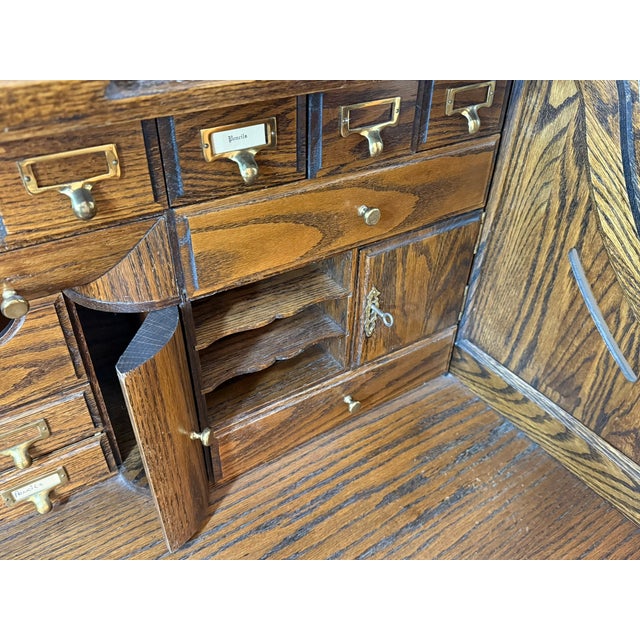 Late 20th Century Oak Rolltop Desk (Oak Crest) With Oak Chair For Sale - Image 4 of 18