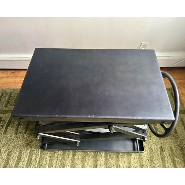 2010s Restoration Hardware Scissor Lift Table Black Steel 14”-42.5” High, 19.5x31” Table Top For Sale - Image 5 of 12