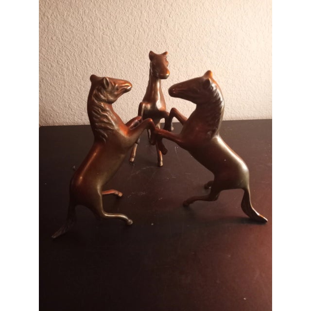 Metal 1970s Vintage Solid Bronze Triple Rearing Stallion Sculpture For Sale - Image 7 of 8