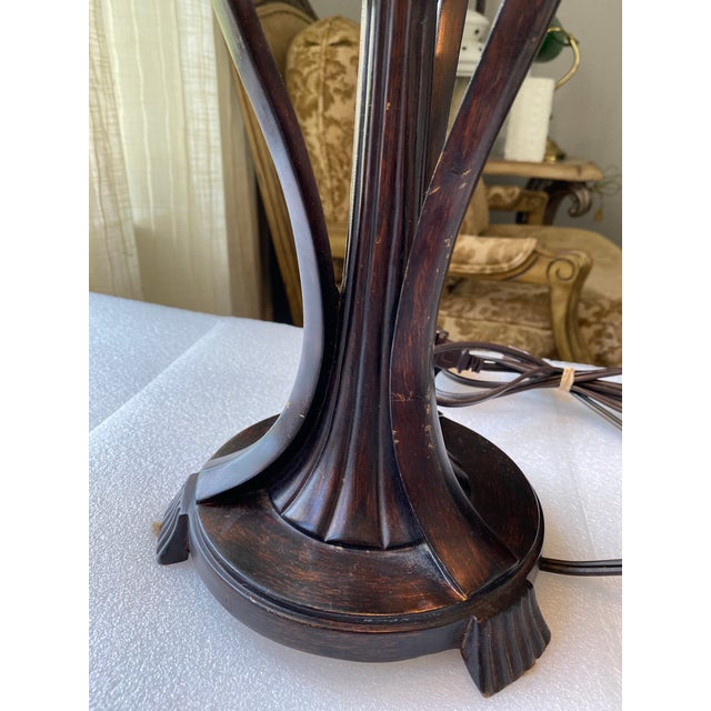 Vintage Art Deco Style Table Lamp, Ornate Dark Bronze Metal Base, Amber Glass Dome Shade, 24” Tall For Sale - Image 11 of 12