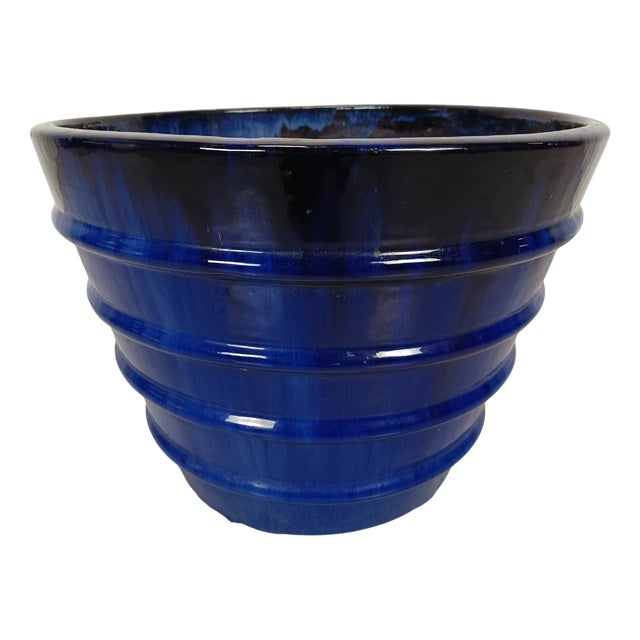 Azure Blue Ceramic Pot Cover, 1950s For Sale
