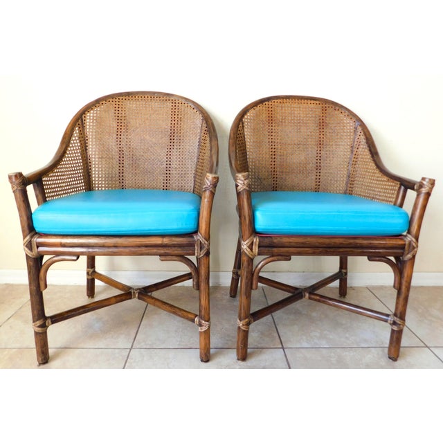 McGuire Pair McGuire Rattan and Cane Chairs For Sale - Image 4 of 14