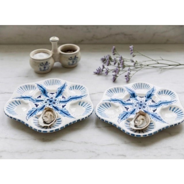 Pair Mid-Century Inspired Italian Ceramic Oyster Plates by Les-Ottomans For Sale - Image 9 of 12