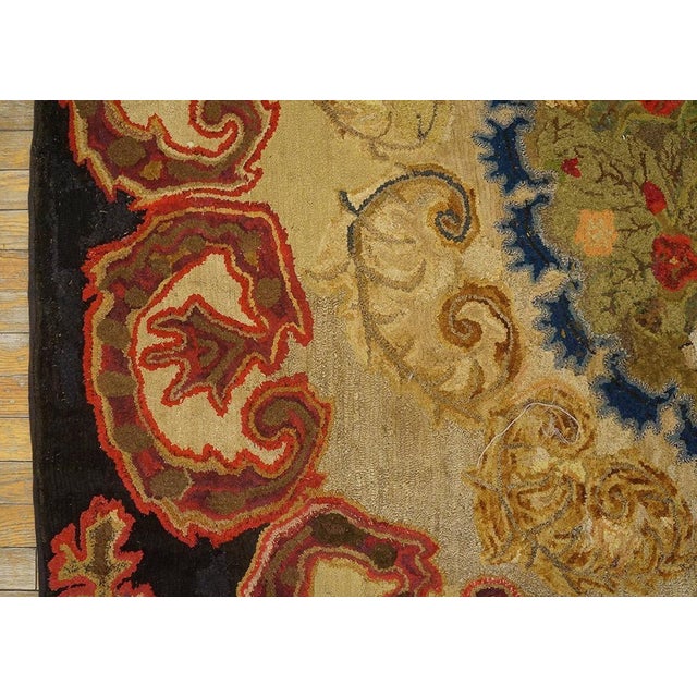 A Gray Background & Brown Border Color With Distinctive Folk Art Style Antique American Hooked Rug For Sale In New York - Image 6 of 10