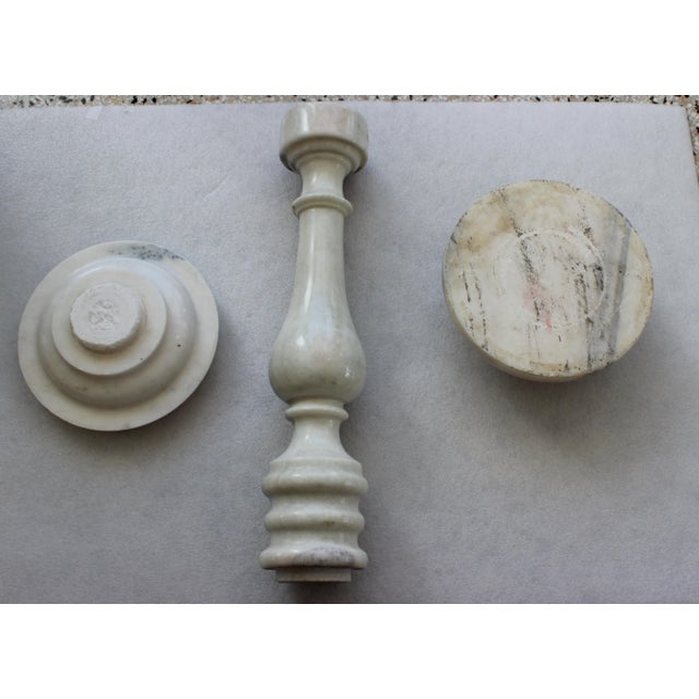 1930's Marble Balustrade Form Pedestal 34 1/2" White and Gray From Italy For Sale - Image 10 of 13