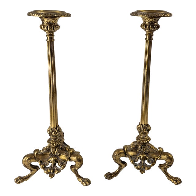Early 20th Century Pair of French Art Nouveau Bronze Candlesticks by Victor Paillard Paris For Sale