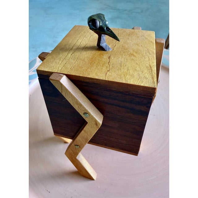 Studio Craft Maple + Walnut + Bronze Skull Artist-Made Box Sculpture For Sale - Image 9 of 14