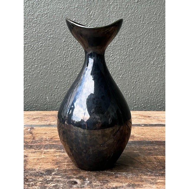 Vintage Black Glazed Ceramic Vase For Sale - Image 11 of 12